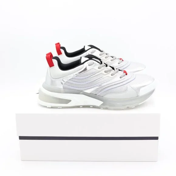 NIB Givenchy GIV 1 Mens Metallic Silver Leather Mesh Low-Top Sneakers - Picture 5 of 7